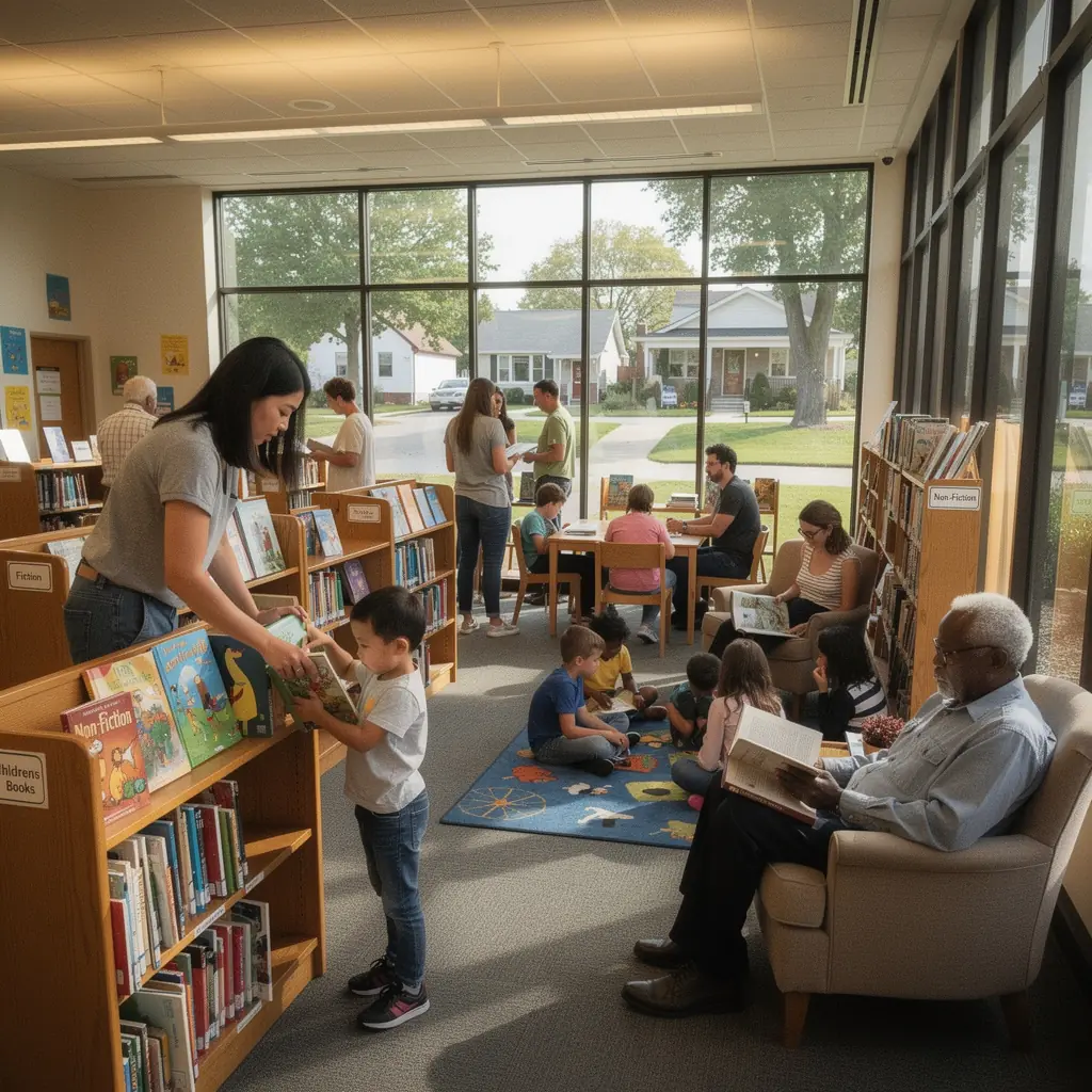 Widok na osiedle z przestronnymi dziedzińcami i terenami zielonymi.